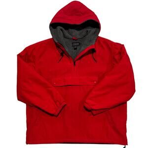VTG‎ J Crew 1/4 Zip Anorak Coat Hooded Jacket Men XL Red Fleece Lined Thinsulate